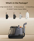 Portable Carpet And Upholstery Deep Cleaner With 18Kpa Suction For Cars Pets Rugs And Couches in package with brushes and cleaner
