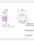 Technical drawing of Stainless Steel 304 Pro Grade One Half Inch NPT Female Threaded Stepped Weld Bung With Top Head, CNC machined.