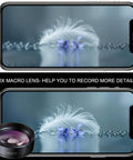 Smartphone using 3 In 1 Phone Camera Lens Kit With 198 Degree Fisheye, 120 Degree Wide Angle And 20x Macro for detailed close-up shot.