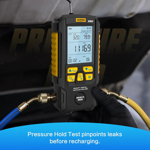 Digital Vacuum Gauge For HVAC With Leak Test And Evacuation Mode, 0-2000 mbar Range, Auto Evacuation For Moisture Removal, Real-Time Delta P Tracking, Four-Unit Display For Quick Pressure Checks, with hoses