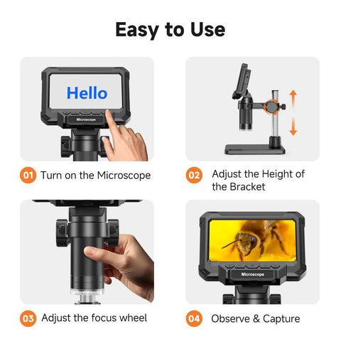 4.3 Inch LCD Digital Coin Microscope With Dual Side Lighting For Coin Collectors To Inspect Doubled Die RPM Scratches And Fine Mint Details Not Ideal For Capturing Full Views Of Large Coins. Easy-to-use LCD screen and adjustable bracket