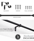 Image showing Chelsea Ball End Curtain Rod For Windows, No Fuss Adjustable 48 To 86 Inches Extendable Steel Rod In Black Finish