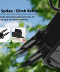 Pro Grade Upgraded Tree Climbing Spikes With Dual Claws For Real Climbers And Forestry Work, showing steel nails for grip