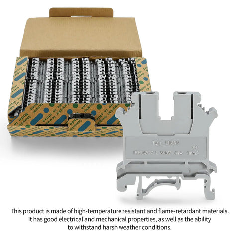 Heavy Duty Din Rail Terminal Block With Grounding For 800V Systems 24 To 10 AWG Wire 4 mm Connection Insulated Shell Built Tough Electrical Distribution Box Connector For Solar Power PLC Automation DIY CNC RV, gray 4mm2