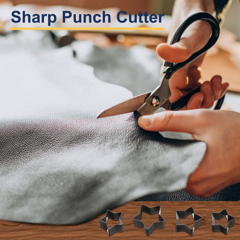 Leather Punch Set Eight Size Square Hollow Cutter Kit Carbon Steel Durable Leather Craft Tool used on fabric with scissors