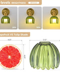 Vintage Wireless Rechargeable Led Wall Sconce Set Of Two Featuring Remote Dimmable Switch And Sleek Gold Finished Green Tulip Glass Shade For Bedroom Living Room Straight Up Gorgeous dimmable brightness levels with grapefruit comparison