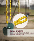 Close-up of Heavy Duty Swing Seat With 660 Lb Capacity Anti Rust Chains 68.9 Inch Long and thermoplastic coating in playground