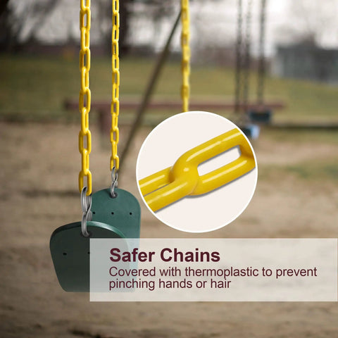 Close-up of Heavy Duty Swing Seat With 660 Lb Capacity Anti Rust Chains 68.9 Inch Long and thermoplastic coating in playground