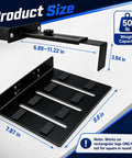 Slick Under Desk PC Mount Features A No Drill Hassle Setup For Standing Desks And Adjustable Workstations while showing product size and specifications.