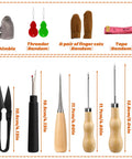 Heavy Duty Upholstery Repair Kit With 54 Pieces Including Waxed Thread Leather Needles Stitching Awl Thimble Scissors Needle Threaders Tape Measure Storage Case For Car Seats Backpacks Carpets Boots Shoes Canvas And Sofa featuring thimble, threader, finger cots, tape, scissors, and various tools.