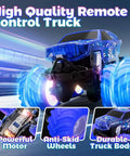 Amphibious Monster RC Truck With Waterproof Build, 4WD Off Road Remote Control Car For Kids with LED lights on a track