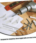 32 Piece Toggle Bolts Wing Nut Kit Heavy Duty Metal Drywall Anchors And Assorted Screws For Securely Hanging Heavy Items On Walls Easy Installation And Strong Hold, with drill and screws