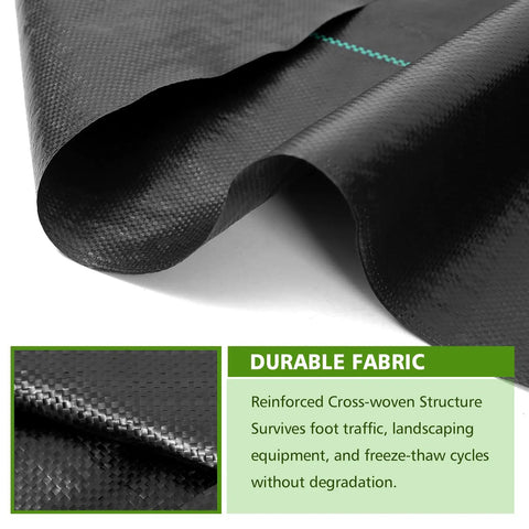 Heavy Duty Weed Barrier Landscape Fabric 3x100ft 3.2oz Garden Cloth Ground Cover close-up showing durable black woven material