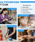 Tools collage for DIY crafts showing seashell jewelry, polymer clay sculptures, beaded jewelry, and woodwork.