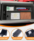 Center Console Tray Organizer For 2025 2026 Toyota Camry XSE XLE SE LE Armrest Storage Box with pens and wallet, features labeled.