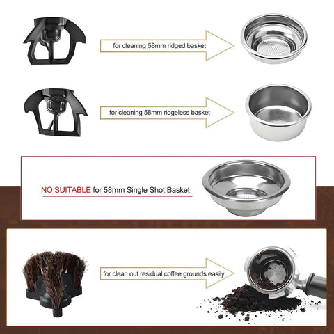 Electric Coffee Grounds Cleaner Knock Box For Swift 58mm Portafilter Cleanout, tools for ridged and ridgeless baskets.