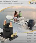 12V Two Pack Power Trim Solenoid Switch 89-96158T Replacement for Outboard Motors visualized next to a boat on water