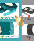 Comparison of two pack 150 ft stretch tie tape roll half inch green vinyl garden tie tape and thinner, narrow competitor