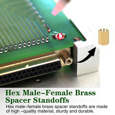 Hex male-female brass spacer standoff on a circuit board, part of the 480 Pcs M2 M2 5 M3 Motherboard Standoffs And Screws And Nuts Kit.