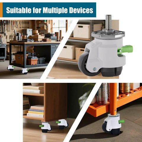 Heavy Duty Stem Leveling Casters Set Of 4, 2200 Lbs Load Capacity, Adjustable Leveling Feet, attached to furniture