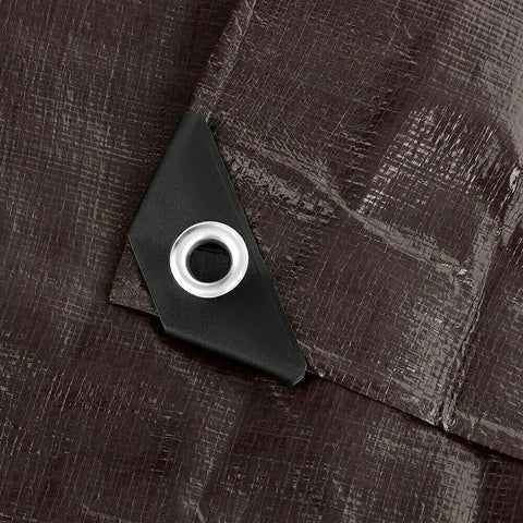 Close-up of Beefy 30x40 Ft Tarp Cover 10 Mil Waterproof All Weather Protective Sheet showing reinforced corner and grommet detail.