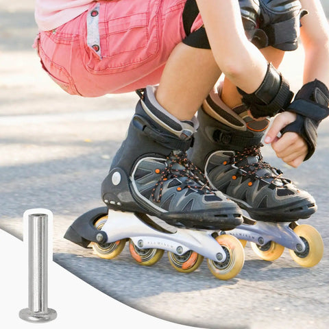 Person using rollerblades with Must Have Inline Skate Wheel Socket Screws Kit 30mm and 35mm Replacement Hardware visible.
