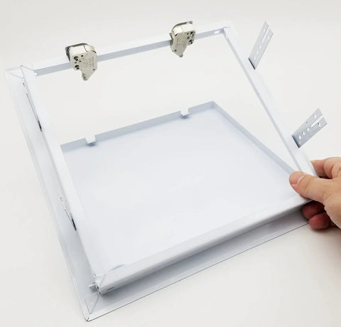 Heavy Duty 6X6 Inch Access Panel Door With Quick Push Lock, galvanized steel build for HVAC and plumbing access.
