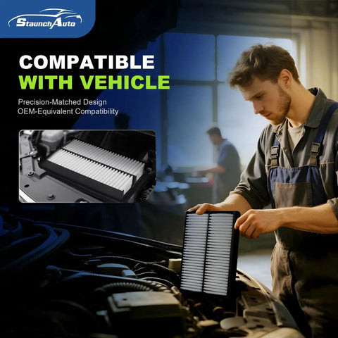 Mechanic installing Engine And Cabin Air Filter Set For Mazda 3 2014 To 2018 2.0L And 2.5L And Mazda 6 2014 To 2021 2.5L Replacement