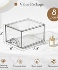 Eight Pack Clear Stackable Storage Drawers Hella Durable Water Resistant Desktop Organizer For Cosmetics And Craft Gear, clear acrylic box dimensions 4.4" x 6" x 7.4".