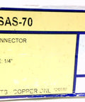 Rock Solid Copper Wire Connectors Pack of One Hundred with Quarter Inch Bolt and V Bottom Collar for Four to Fourteen AWG showing packaging details.