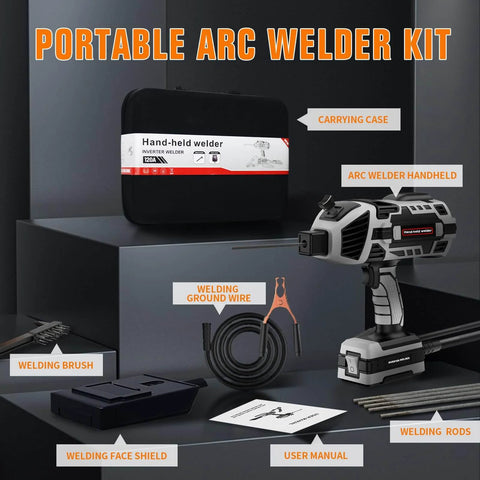 Portable Handheld Arc Welder Gun With IGBT Inverter, 110V, 120 Amp, Lightweight 3.9 Lb, Kit with carrying case and accessories