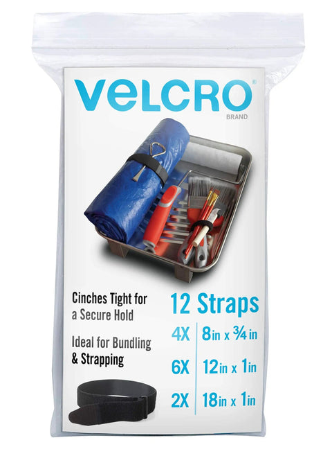 Product packaging of Bulk Pack Reusable Cable Straps With Buckles 8In 12In 18In Cinch Ties For Office Data Center Truck And Home