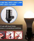 3 Way A21 LED Light Bulbs 50/100/150W Equivalents, 800/1600/2200 Lumens, shown lit in socket, with usage instructions