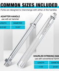 Front view of Duratech 5-piece ball joint separator set with case; two silver adapters with knurled handles.