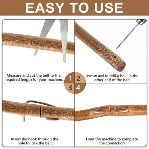Two Treadle Sewing Machine Belts With 30 Piece Accessories Kit For DIYers And Crafters Including Bobbins Needles Threaders Hemming Clips Awl Scissors And More, leather belt installation steps
