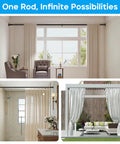 Tension Curtain Rod Black Extra Long 40 To 166 Inch Adjustable No Drilling One Click Extend in living room, bathroom, patio
