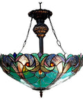 Liaison Tiffany Style Victorian 2 Light Inverted Ceiling Pendant Fixture With Multicolor Glass, 22x18x18 inches, vintage decor
