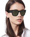 Unisex Mega Wayfarer Square Sunglasses Black Green Frame Not Polarized Medium 51mm 21mm Bridge Casual Cool Everyday Wear