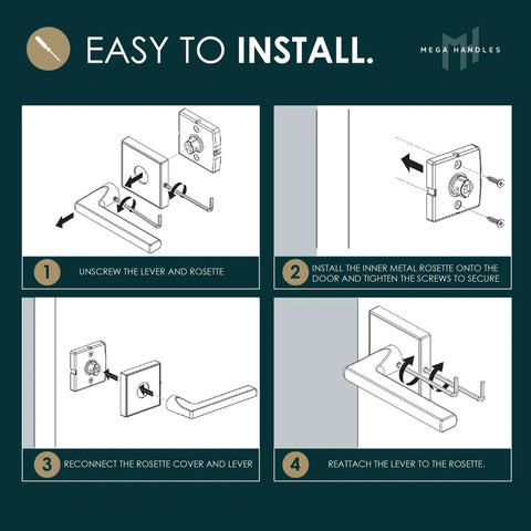 Instructions for installing Rock Solid Satin Nickel Dummy Lever Door Handle Set for closets or French doors.