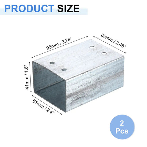 Square Pipe Fitting Kit For Outdoor Gazebo And Patio Galvanized Steel Brackets For 2.4 X 1.6 Inch Lumber Woodworking Base Supports Durable Heavy Duty Construction Weather Resistant 2 Pack