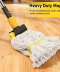 Heavy Duty Wet Mop For Floor Cleaning With Stainless Steel Long Handle And Super Absorbent Cotton Head Commercial Grade Mop With Rust Proof Claw Clamp