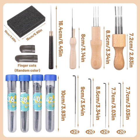 Needle Felting Kit With 127 Pcs Needles In Four Gauges 42 40 38 36, Pro Grade Wooden Handle Tools, Foam Pad, Finger Cots, Needle Bottles