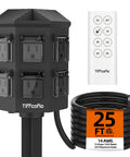 Outdoor Power Strip With 25 Ft Extension Cord, Remote Dusk To Dawn Timer, Waterproof, 6 Grounded Outlets For Christmas Yard Inflatables And Outdoor Decor, ETL Listed With 100 Ft Remote Range