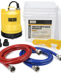 Tankless Water Heater Flushing Kit DIY Ready With Submersible Sump Pump One Sixth Horsepower Includes Two Adapters Three Gallon Pail