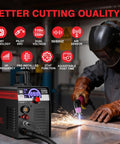 Person using Dual Voltage Plasma Cutter 55A With Non Touch Pilot Arc, IGBT Inverter, Large LED Display for half inch metal cutting
