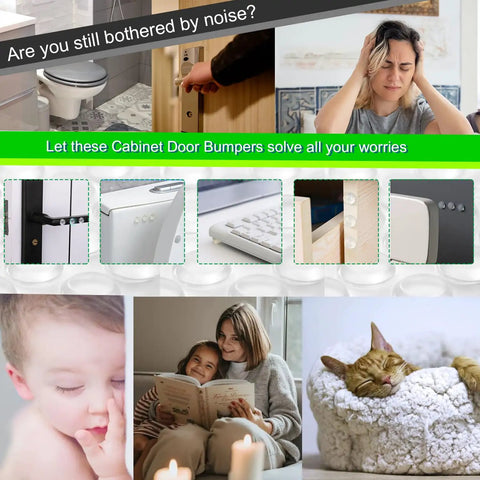 Clear Self Adhesive Cabinet Bumpers Shield Furniture From Harsh Door Slams And Cut Down Household Noise Soft Silicone Rubber Pads in use at home.