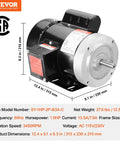 Beefy 1HP Single Phase Electric Motor 3450 RPM 115 And 230 Volt 56C Frame Five Eighth Inch Keyed Shaft Reversible CW CCW