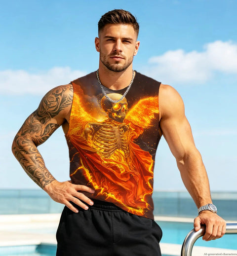 Mens 3D Print Skull Sleeveless Gym Tank Top Quick Dry Lightweight Breathable Stretch Athletic Muscle Tee For Beast Mode Workouts, model outdoors.