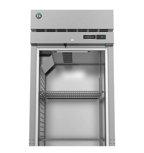 Heavy Duty Single Section Upright Freezer With Half Stainless Lock Doors 23.1 Cu Ft Capacity interior view with shelves.