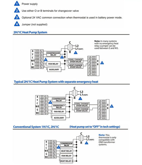 Non-Programmable Heat Pump Thermostat For Home Use Up To 2 Heat And 1 Cool wiring diagrams and instructions